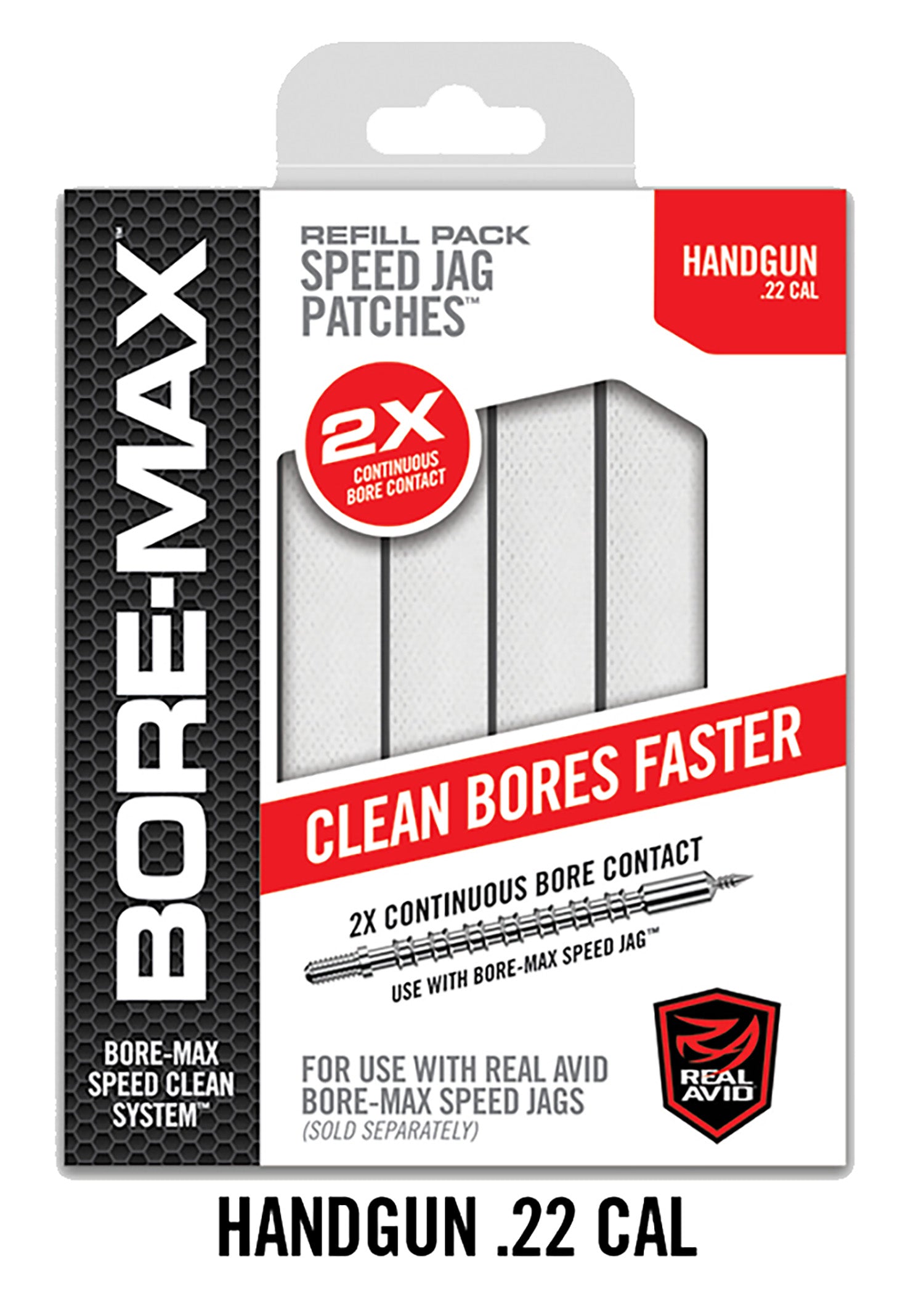 Real Avid Bore-Max Speed Jag Patches 22 Cal Handgun 4 Inch Short Synthetic 250 Per Box