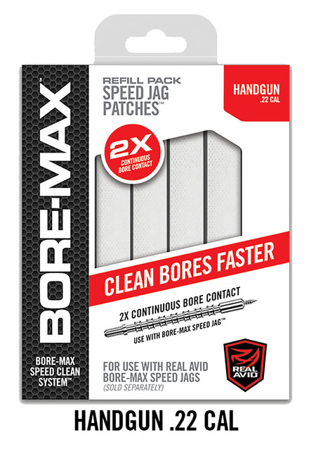 Real Avid Bore-Max Speed Jag Patches 22 Cal Handgun 4 Inch Short Synthetic 250 Per Box