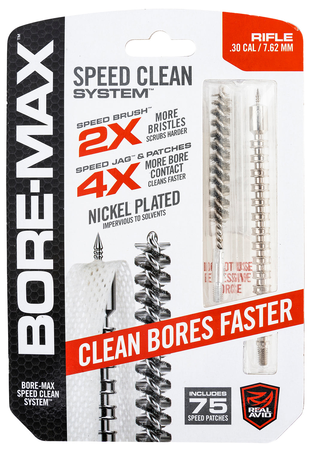 Real Avid Bore-Max Speed Clean Upgrade Set 7.62mm 30 Cal Rifle Nickel-Plated Jag and Brush