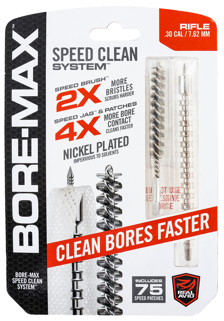 Real Avid Bore-Max Speed Clean Upgrade Set 7.62mm 30 Cal Rifle Nickel-Plated Jag and Brush