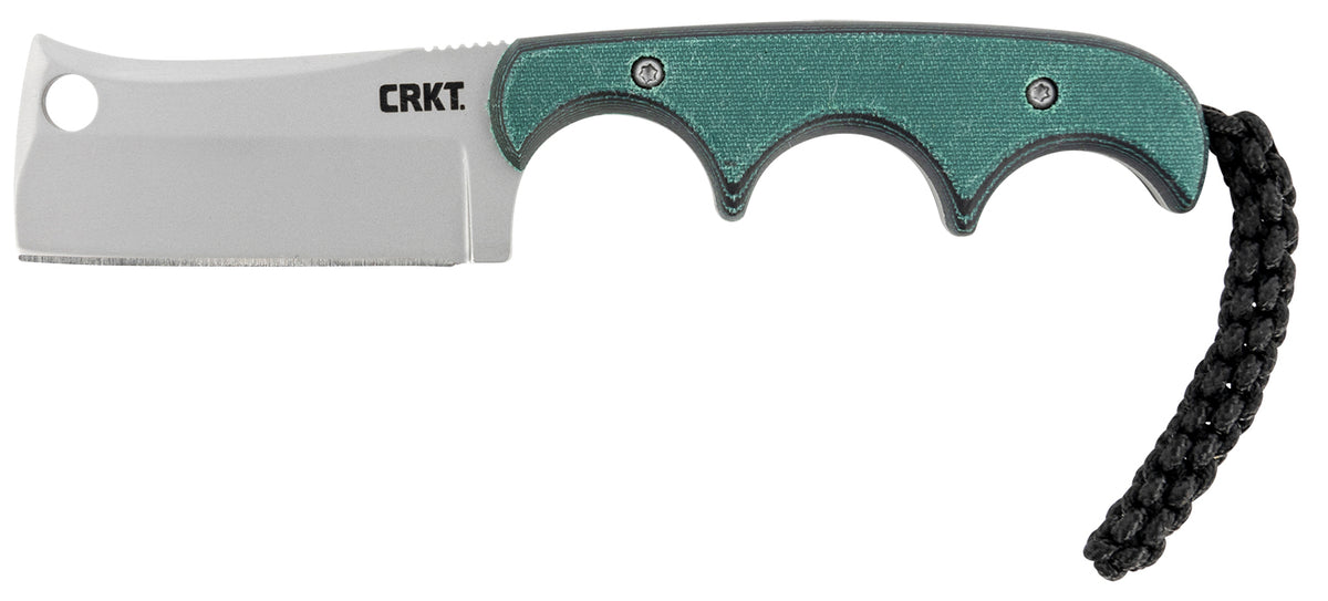 CRKT 2383 Minimalist Cleaver Fixed Blade Neck Knife 2.13" Bead Blasted 5Cr15MoV Stainless Blade Green Resin Handle with Sheath
