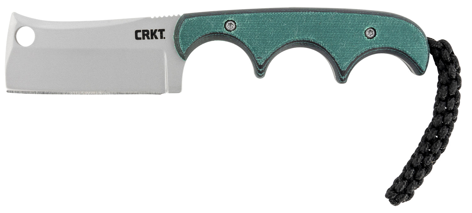 CRKT 2383 Minimalist Cleaver Fixed Blade Neck Knife 2.13" Bead Blasted 5Cr15MoV Stainless Blade Green Resin Handle with Sheath