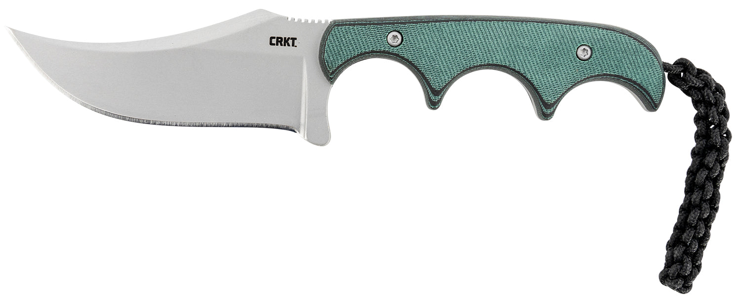 CRKT 2379 Minimalist Persian Fixed Blade Knife 2.76" Bead Blasted 8Cr13MoV Recurve Blade Green Resin Handle with Sheath