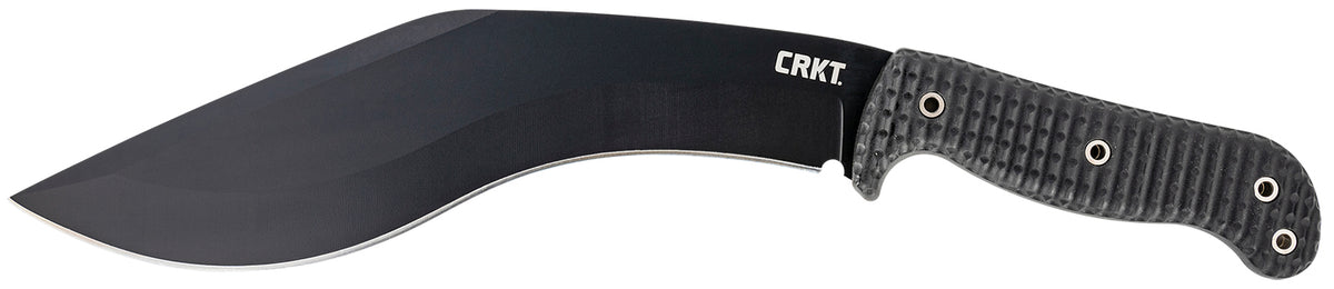 CRKT 2742 KUK Kukri Fixed Blade Knife 10.56" Black Powder Coated 65Mn Carbon Steel Recurve Blade Black GRN Handle with Sheath