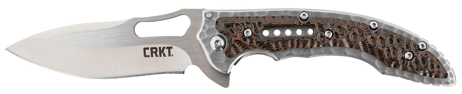 CRKT 5460 Fossil Compact Folding Knife 3.41" Satin 8Cr13MoV Drop Point Blade Brown G10 Stainless Handle with Pocket Clip