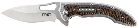 CRKT 5470 Fossil Folding Knife 3.96" Satin 8Cr13MoV Drop Point Blade Brown G10 Stainless Handle with Pocket Clip