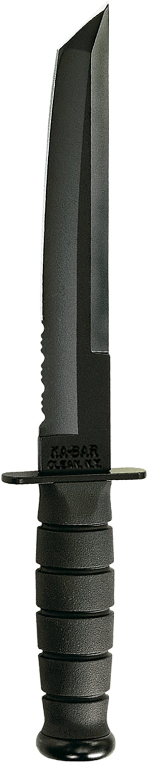 Ka-Bar 1245 Tanto 8" Fixed Tanto Part Serrated Black 1095 Cro-Van Blade, Black Kraton G Handle with Sheath