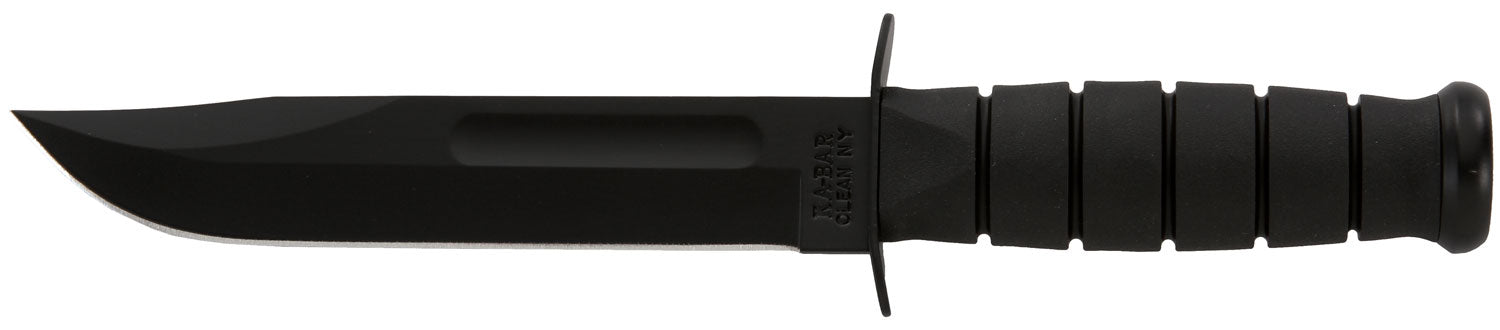 Ka-Bar 1211 Fighting/Utility 7" Fixed Clip Point Plain Black 1095 Cro-Van Blade, Black Kraton G Handle with Sheath