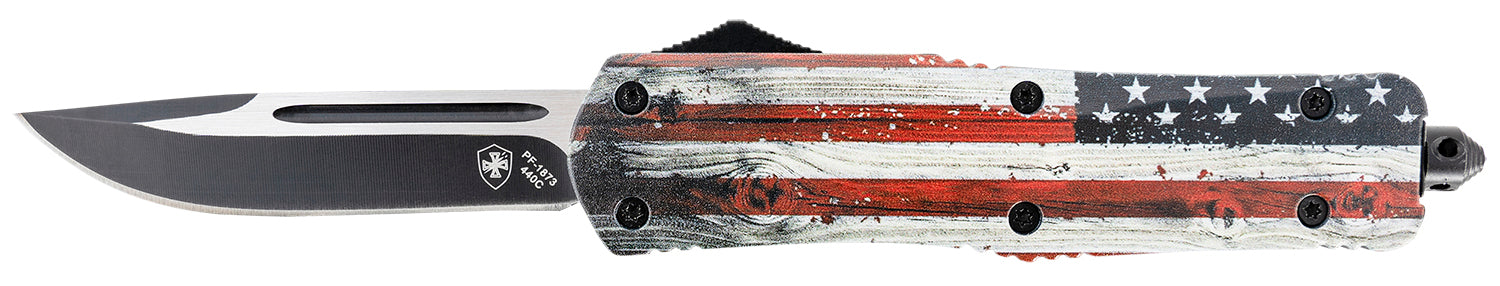 Templar Knife LWUS331 Gen II Wood US Flag Large OTF Drop Point 3.50" Black Oxide Stonewashed 440C SS Blade with Glass Breaker