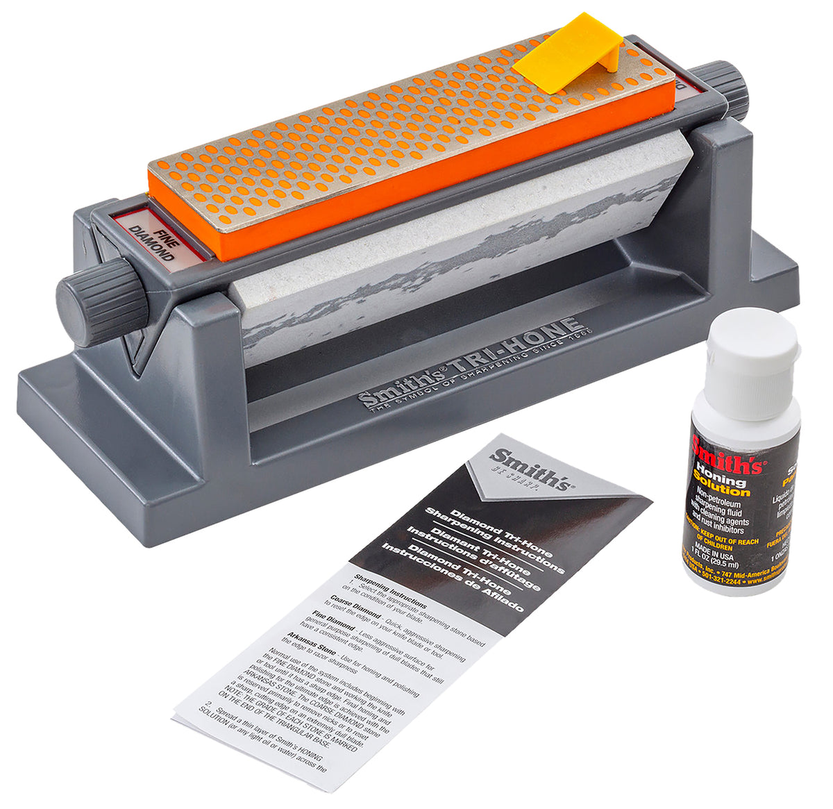 Smiths Products Tri-Hone 6" Diamond Sharpener – Coarse/Fine Diamond & Natural Arkansas Stones