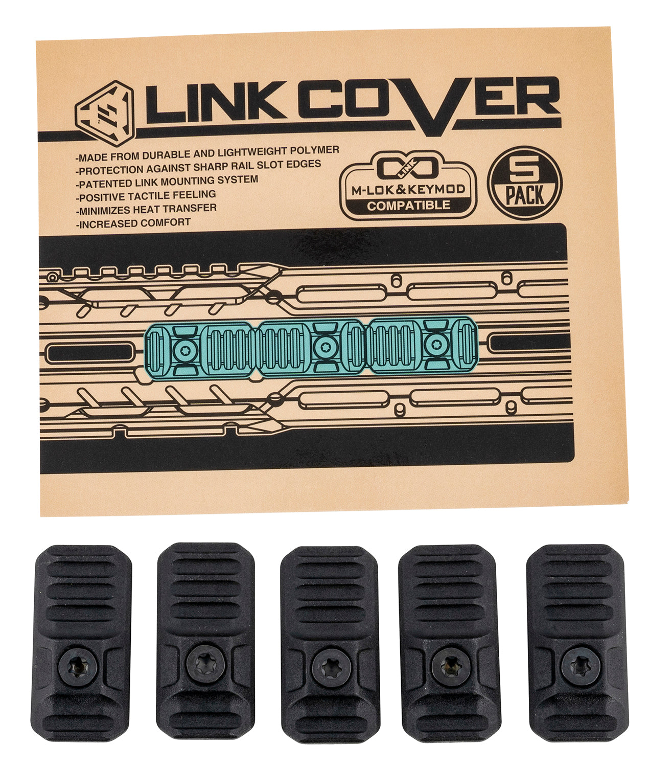 Strike Industries M-LOK LINK Cover Black Polymer 5-Pack for AR Handguards