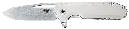Southern Grind Penguin 3.50" Folding Drop Point Stonewashed CPM S90V Blade, Silver Titanium Handle