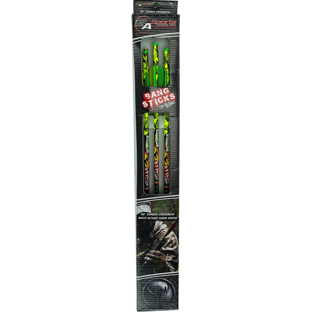 SA Sports Bang Sticks 20in Hi-Vis Neon Camo Carbon Crossbow Bolts 6 Pack