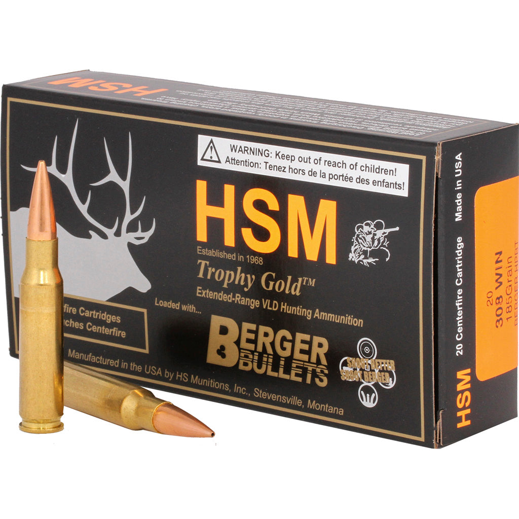 HSM BER308185VLD Trophy Gold Berger Hunting VLD Match  185 Grain .308 Win / 7.62x51mm