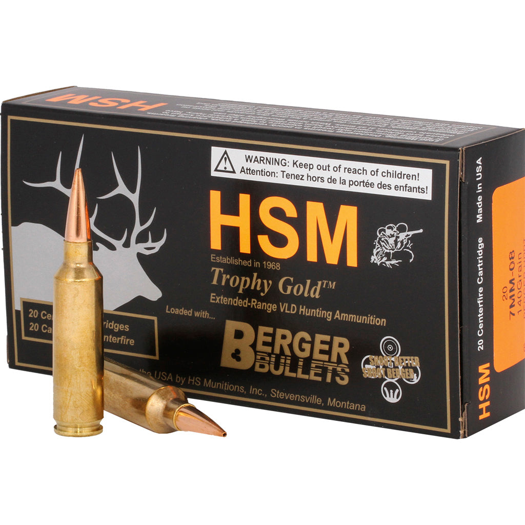 HSM BER7mm08140VLD Trophy Gold Berger Hunting VLD Match  140 Grain 7mm-08 Remington