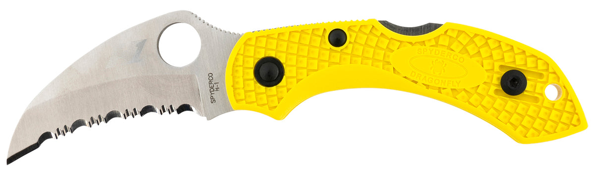 Spyderco Dragonfly 2 Salt Hawkbill Folding Knife 2.30" H2 Steel Serrated Blade Yellow FRN Handle C28SYL2HB