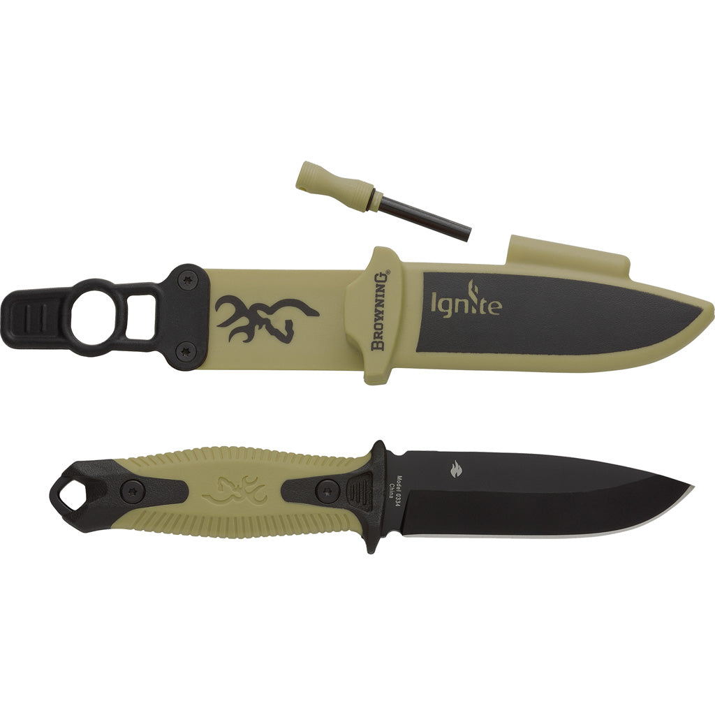 Browning Ignite Fixed Blade Survival Knife OD Green with Fire Starter