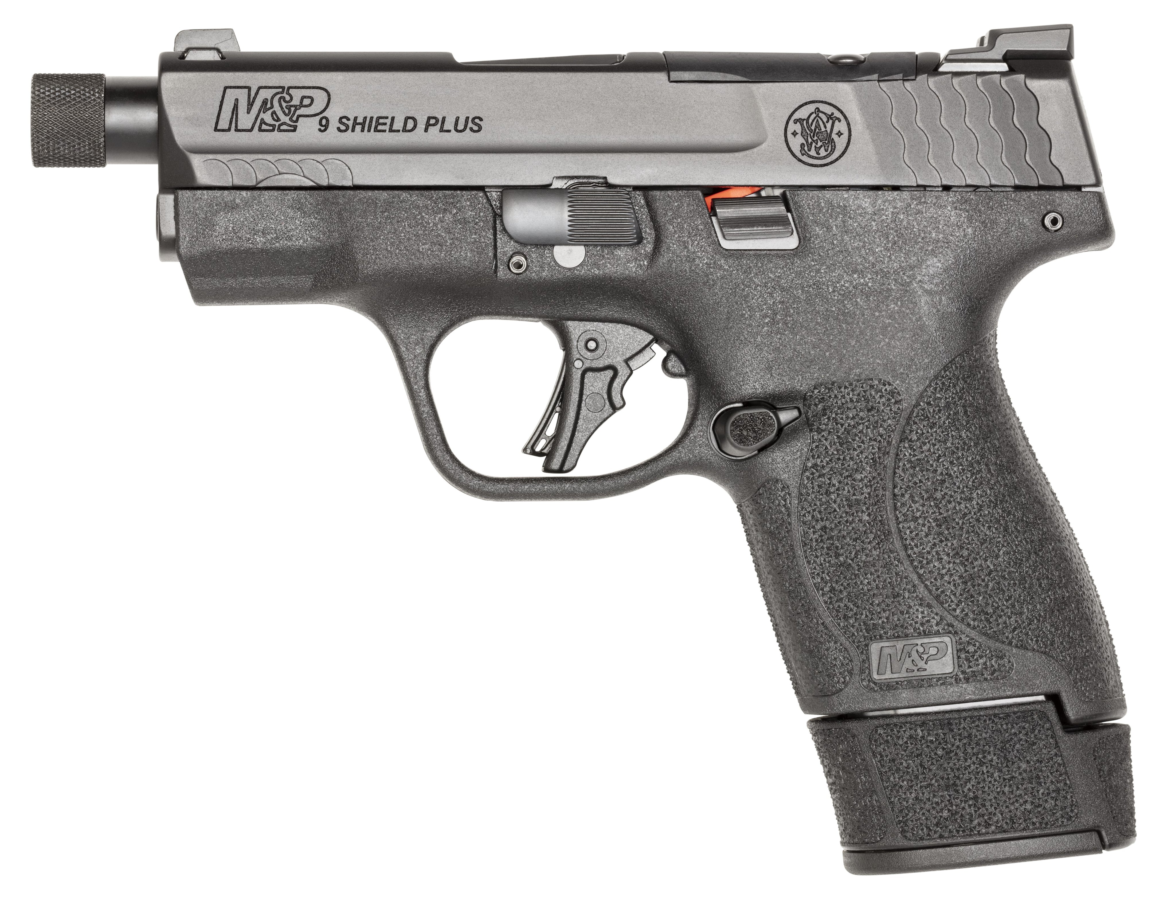 Smith & Wesson 14095 M&P9 Shield Plus Micro-Compact Frame 9mm 10+1 15+1 13+1 3.70" Black Armornite Stainless Steel Slide Black Polymer Frame Textured Grip
