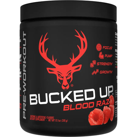 Bucked Up Pre-Workout Blood Raz Flavor 30 Serving Tub