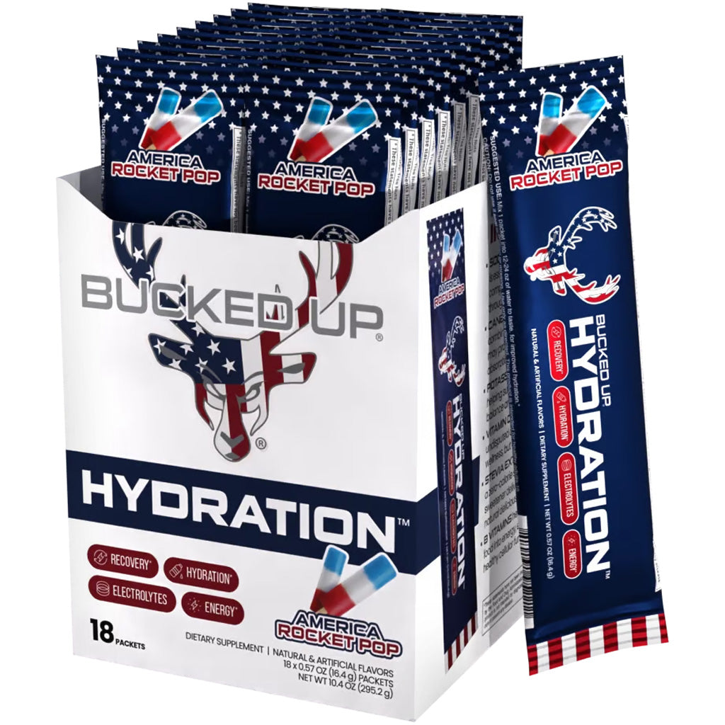 Bucked Up Hydration 2.0 Rocket Pop Electrolyte Drink Powder 18 Stick Packs