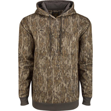 Drake Ol' Tom Back Eddy Embossed Logo Camo Hoodie MO Bottomland Medium