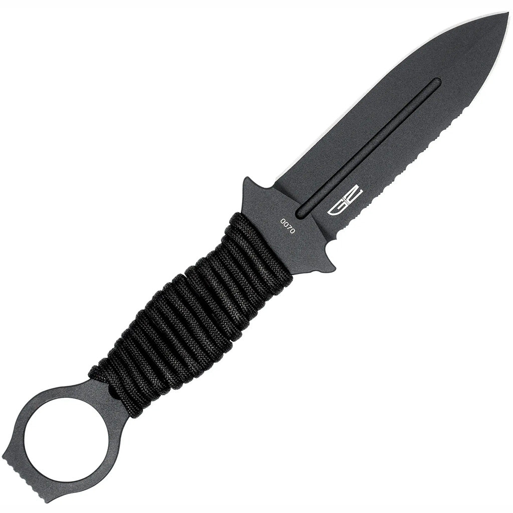 CobraTec Ringed Claymore 1-Side Serrated Fixed Blade Dagger Black