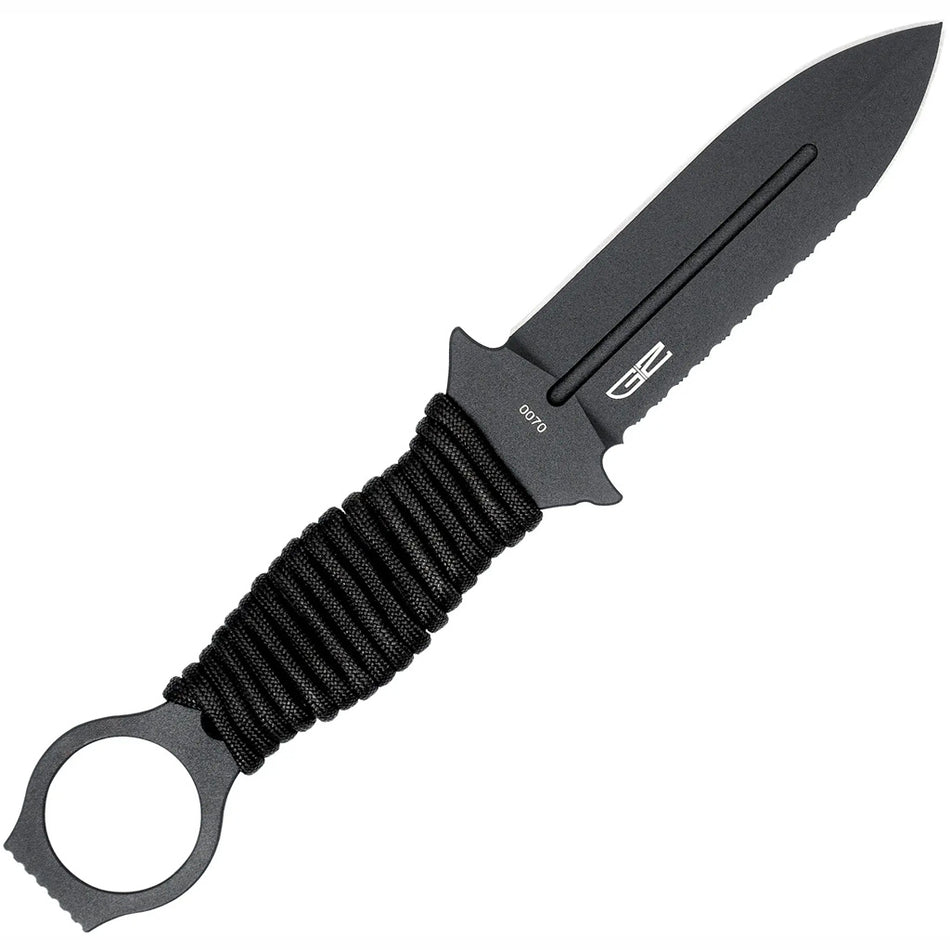 CobraTec Ringed Claymore 1-Side Serrated Fixed Blade Dagger Black