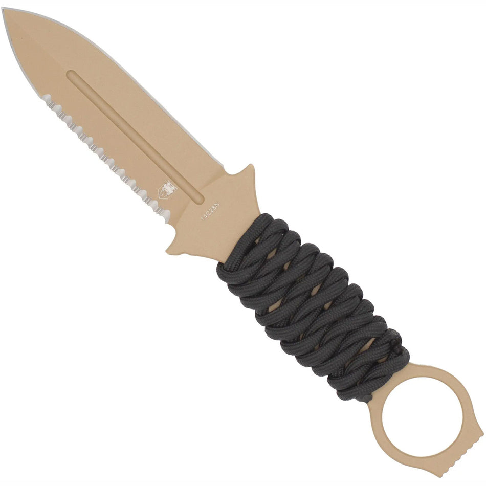 CobraTec Ringed Claymore 1-Side Serrated Fixed Blade Dagger Coyote