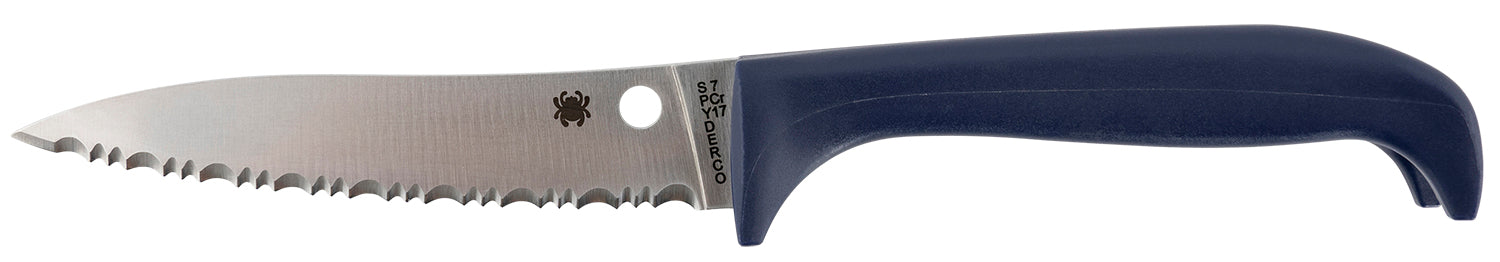 Spyderco Counter Puppy Kitchen Knife 3.48" 7Cr17MoV Serrated Fixed Blade Purple Plastic Handle K20SPR