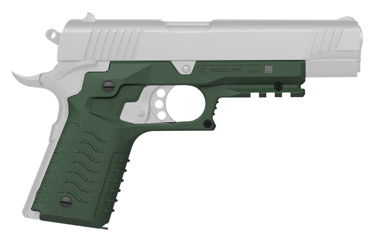 Recover Tactical CC3H03 Grip & Rail System OD Green Polymer Picatinny for Standard 1911