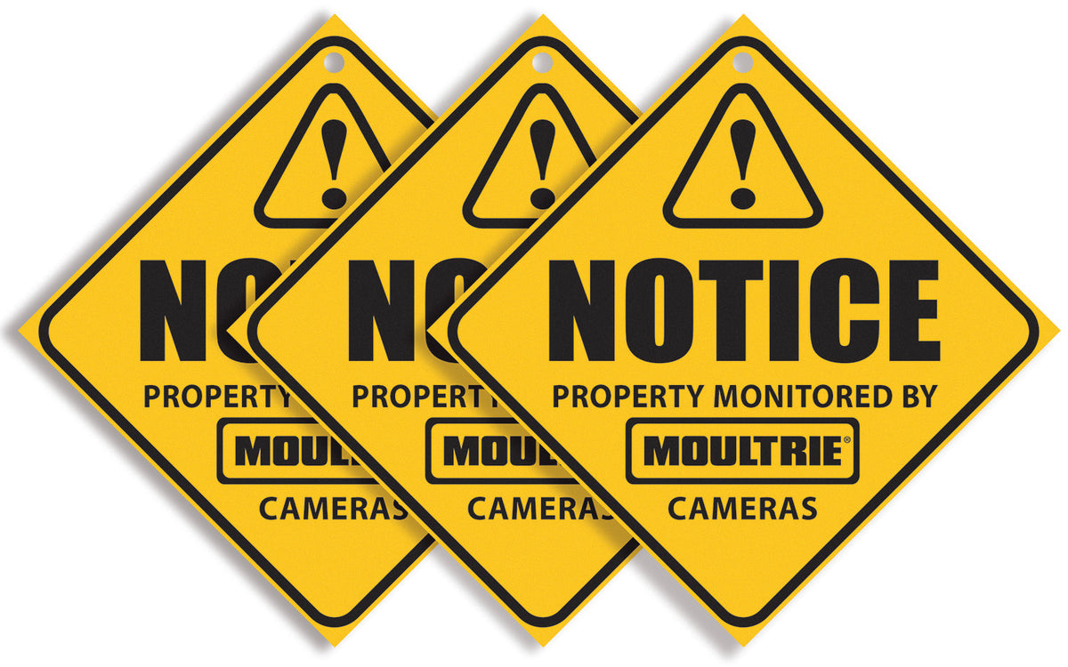 Moultrie MCA13133 Trail Camera Surveillance Warning Signs Yellow 3-Pack