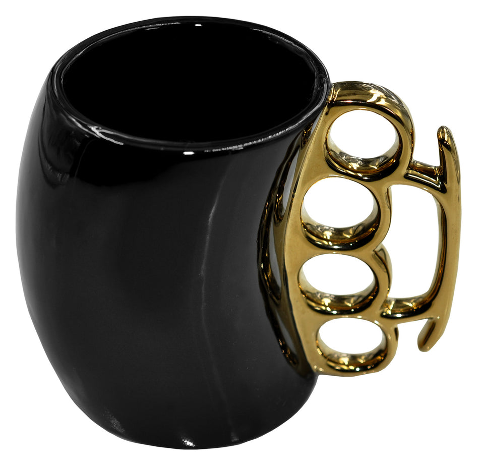 Caliber Gourmet CBGM1026 Brass Knuckle Novelty Mug Black & Gold Ceramic