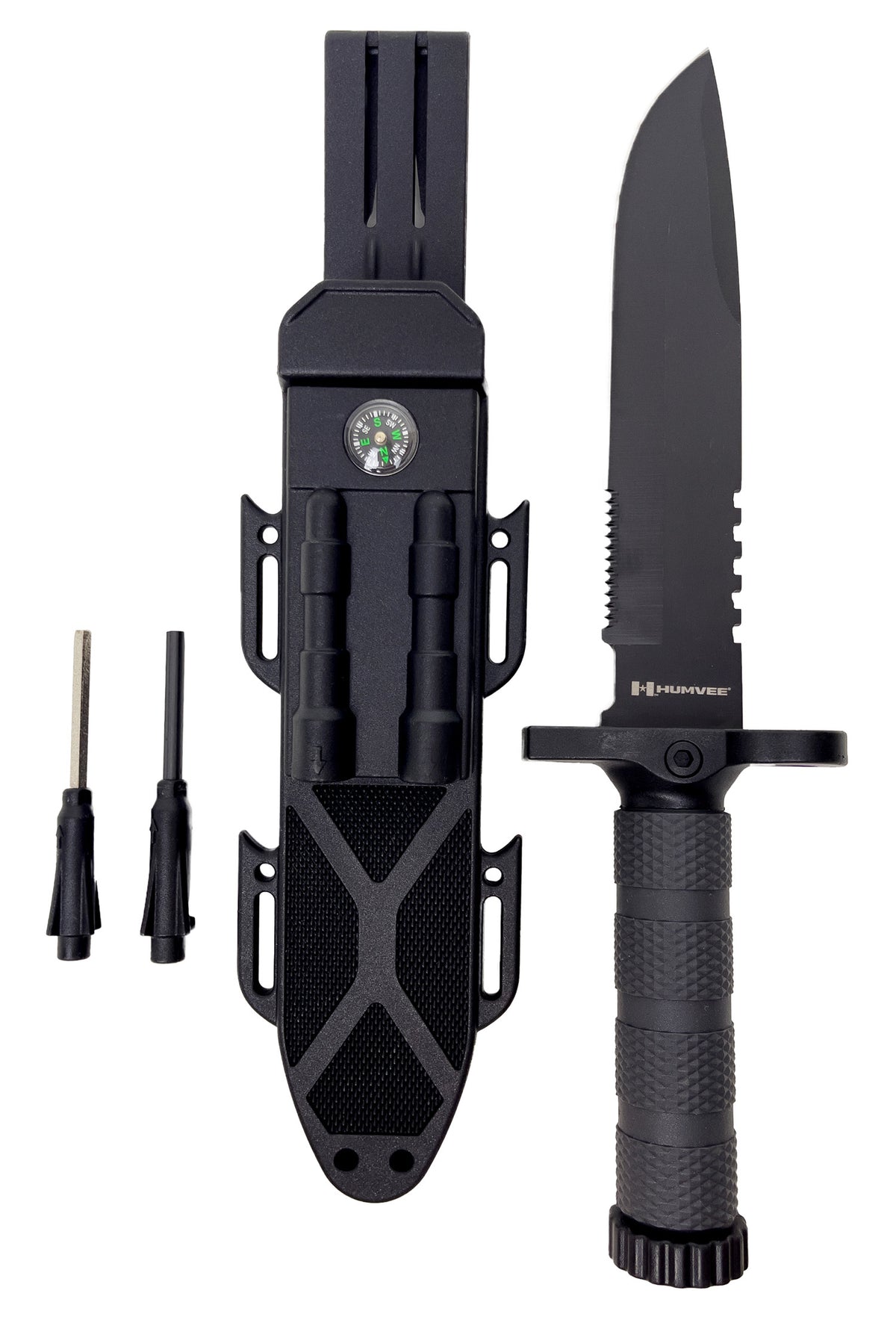 Humvee Adventure Gear HMVKFXB01 Next-Gen Survival Knife 7.50" Fixed Sawback Black Stainless Steel Blade OD Green Rubber Handle with Sheath