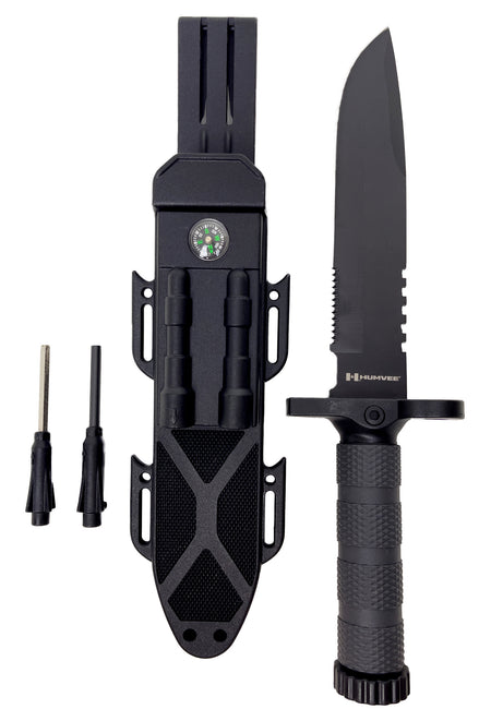 Humvee Adventure Gear HMVKFXB01 Next-Gen Survival Knife 7.50" Fixed Sawback Black Stainless Steel Blade OD Green Rubber Handle with Sheath