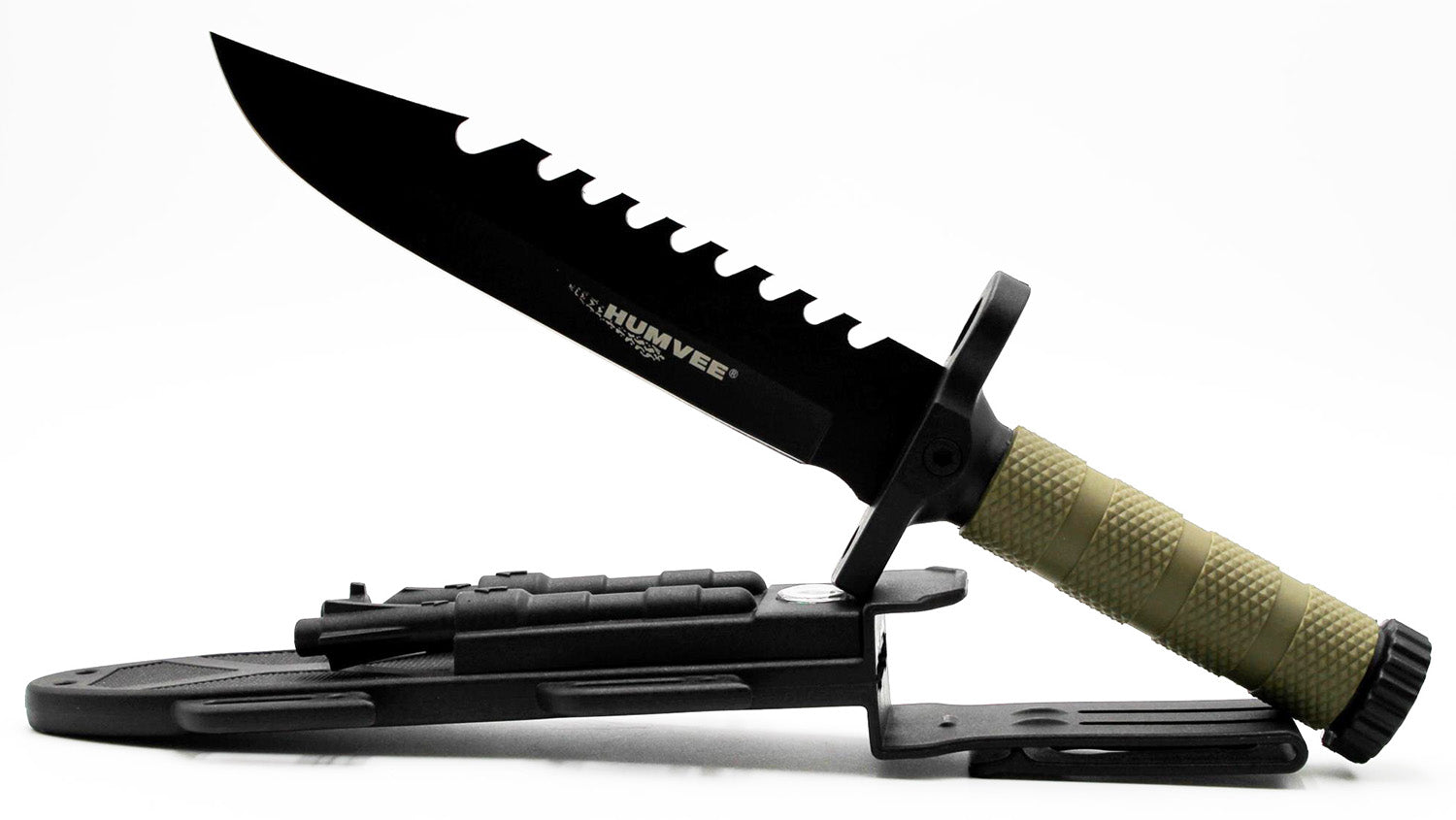 Humvee Adventure Gear HMVKFXB02 Next-Gen Survival Knife 7.50" Fixed Sawback Black Stainless Steel Blade Black Rubber Handle with Sheath