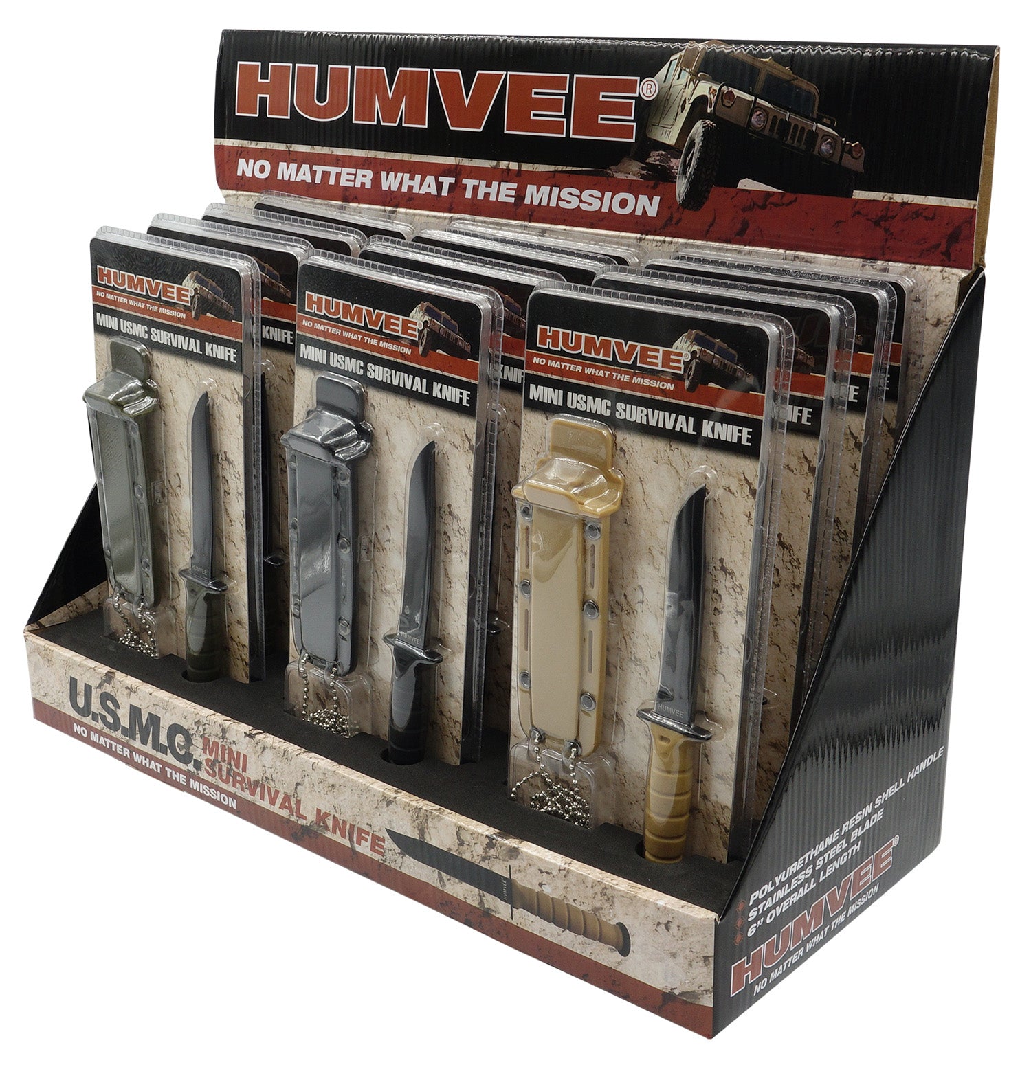 Humvee HMVDBUSMC 3.5" USMC Combat Knife Retail Display Box 12 Piece