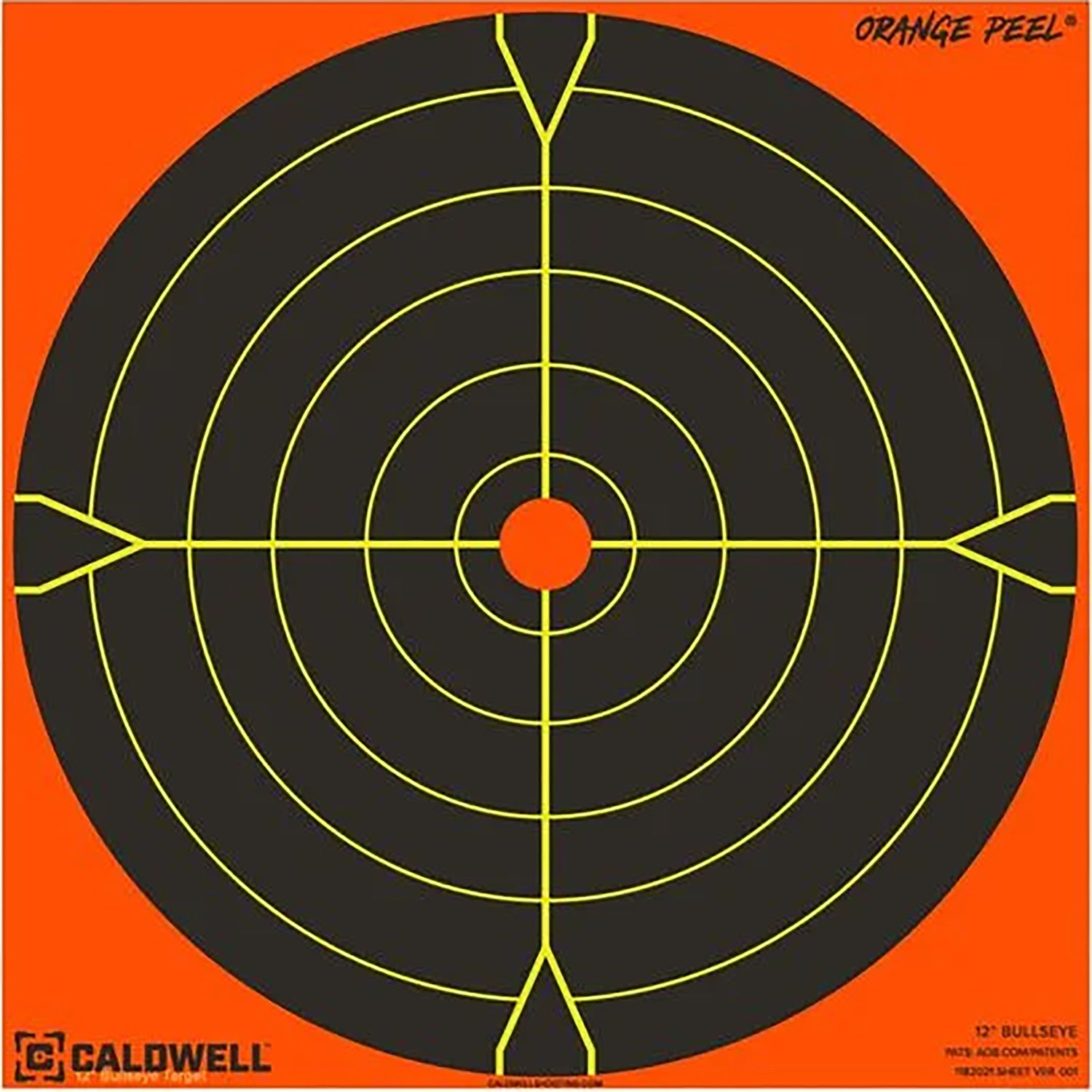 Caldwell 1166108 Orange Peel Self-Adhesive Reactive 5.5" Bullseye Paper Target Black/Orange 25 Pack