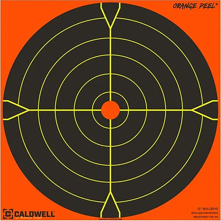 Caldwell 1166108 Orange Peel Self-Adhesive Reactive 5.5" Bullseye Paper Target Black/Orange 25 Pack