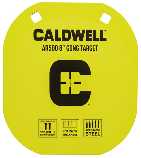 Caldwell 1116703 8" AR500 Steel Hanging Gong Target Yellow 0.38" Thick