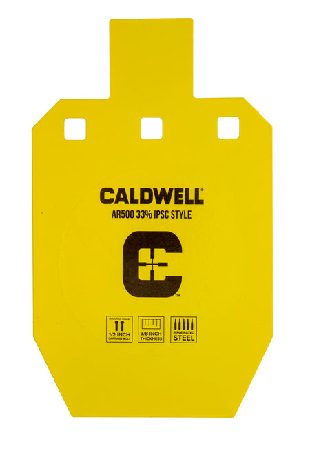 Caldwell 1116697 AR500 Steel 33% IPSC Hanging Target Yellow Powder Coat 10" x 6.1"