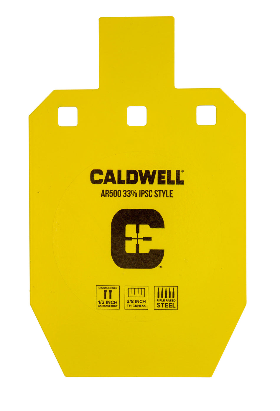 Caldwell 1116697 AR500 Steel 33% IPSC Hanging Target Yellow Powder Coat 10" x 6.1"