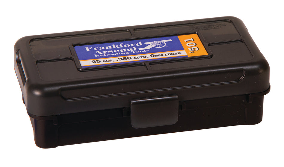 Frankford Arsenal 1083783 Hinge-Top Ammo Box 9mm/25ACP/380ACP Black Polymer 50 Round