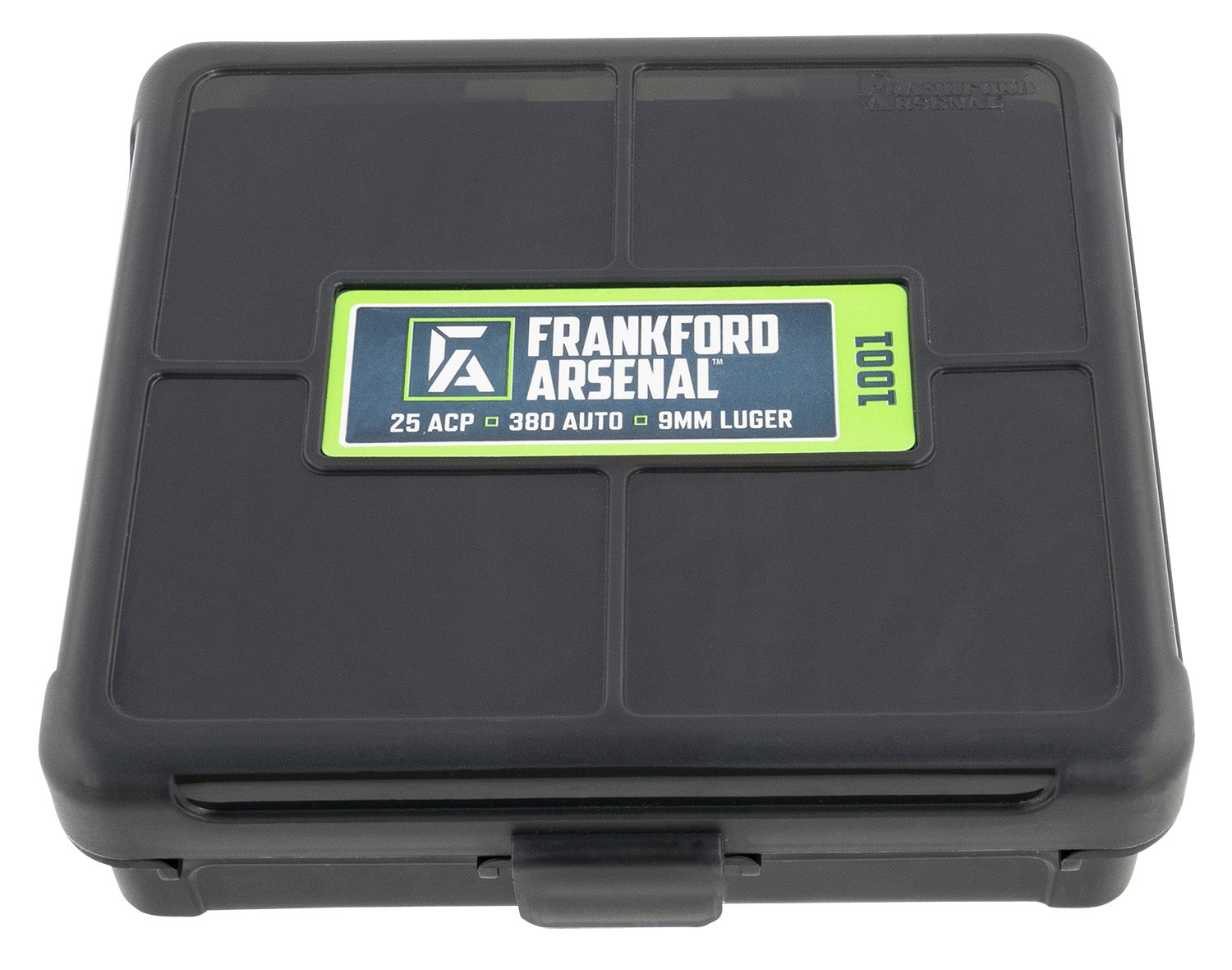 Frankford Arsenal 1083797 Hinge-Top Ammo Box 9mm/25ACP/380ACP Black Polymer 100 Round