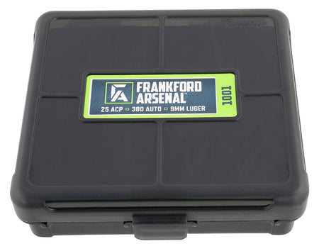 Frankford Arsenal 1083797 Hinge-Top Ammo Box 9mm/25ACP/380ACP Black Polymer 100 Round