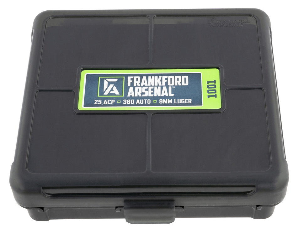 Frankford Arsenal 1083797 Hinge-Top Ammo Box 9mm/25ACP/380ACP Black Polymer 100 Round