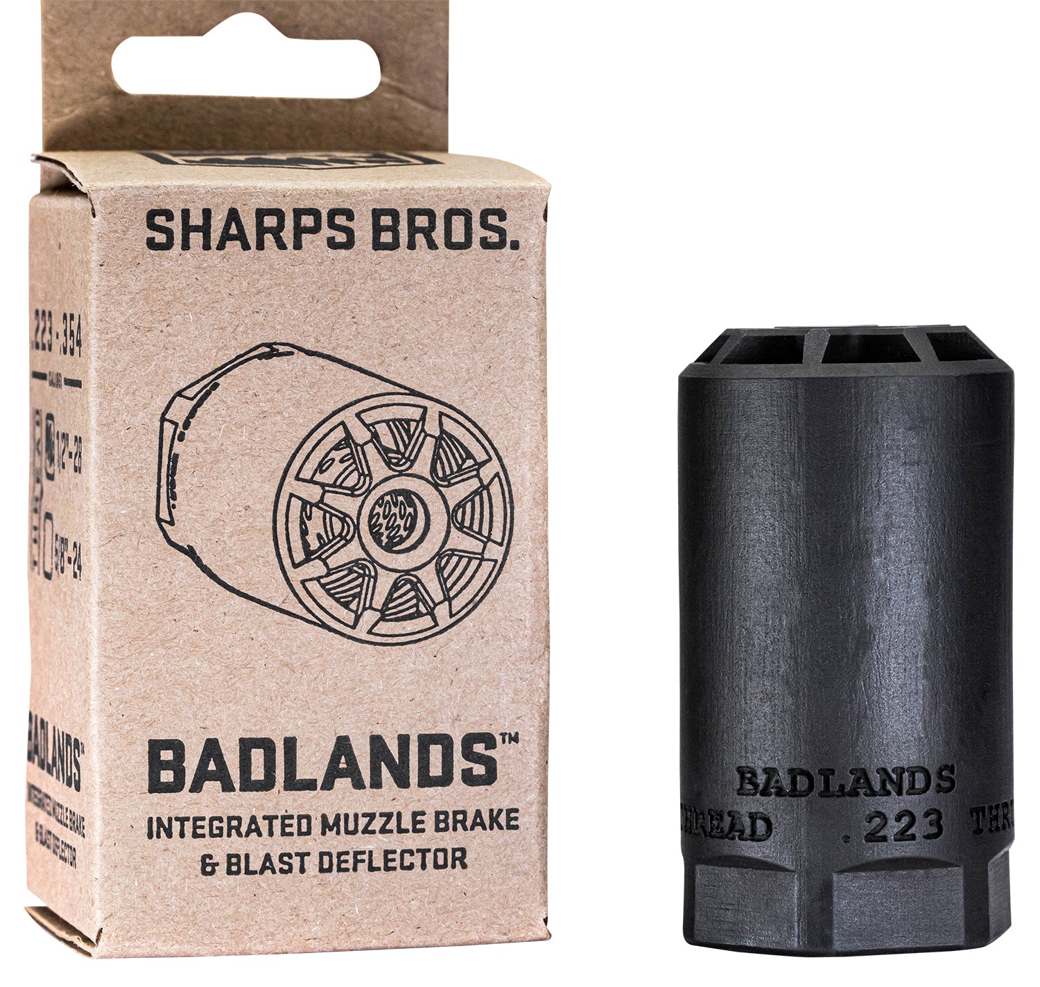 Sharps Bros Badlands Muzzle Brake/Blast Deflector 5/8"-24 Stainless Nitride Multi-Cal Full-Auto Rated