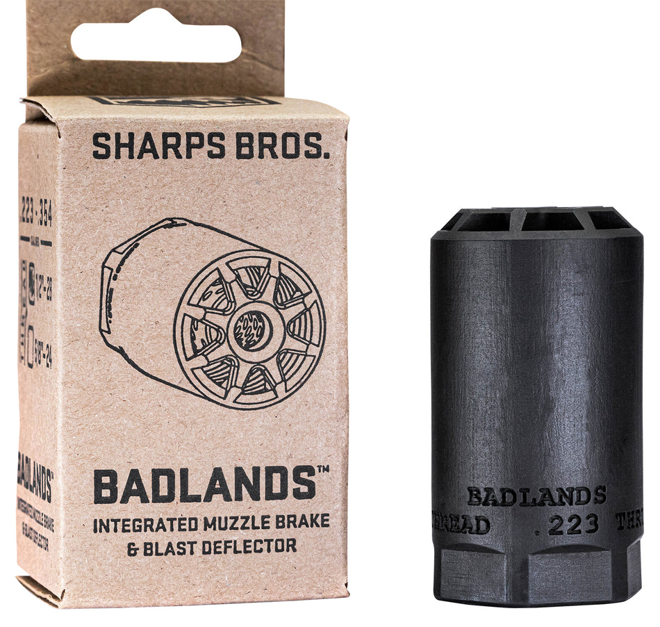 Sharps Bros Badlands Muzzle Brake/Blast Deflector 5/8"-24 Stainless Nitride Multi-Cal Full-Auto Rated