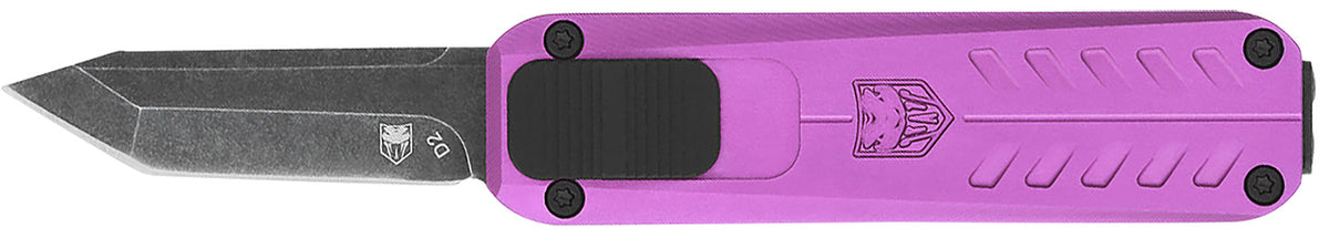 CobraTec California 929TB OTF Tanto 1.75" Plain Stonewashed D2 Steel Blade Purple Anodized Aluminum Handle w/ Pocket Clip