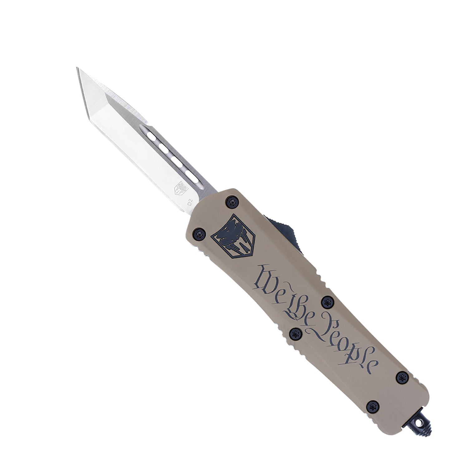 CobraTec FS-3 We The People Medium OTF Tanto Knife 3" D2 Steel Blade Tan Cerakoted Aluminum Handle w/ Glass Breaker