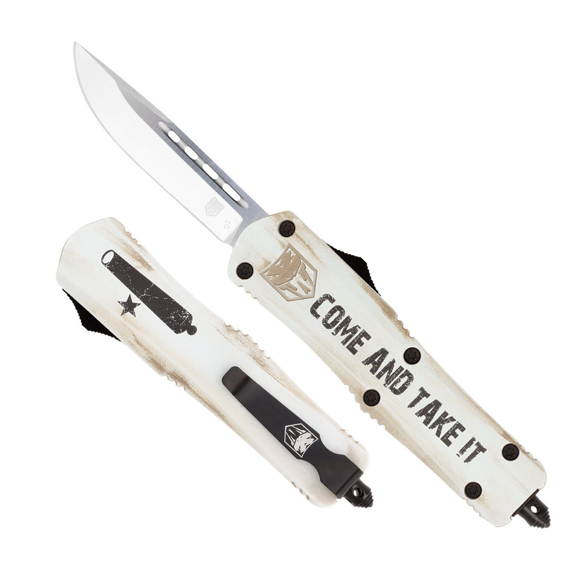 CobraTec FS-3 Come And Take It Medium OTF Drop Point Knife 3" 154CM SS Blade White Cerakoted Aluminum Handle